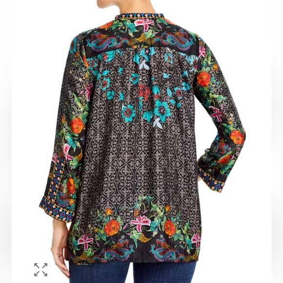 Johnny Was Kennedy Mixed Print Silk Embroidered Tunic Top Small - Picture 6 of 8